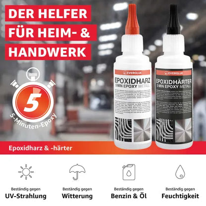 Everglue 2K 5-Minuten-Epoxy Epoxidharz Metallkleber Flüssigmetall 200g Dosierflaschen 1:1
